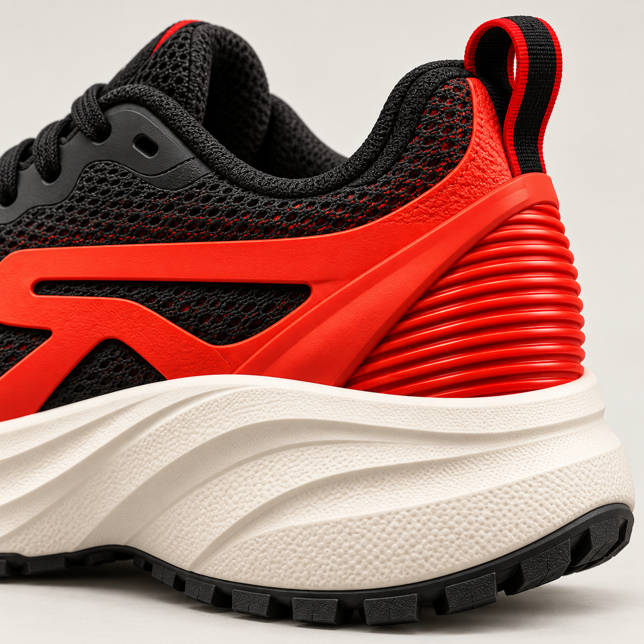 Close view of the red ribbed heel support on REDADO Daily.