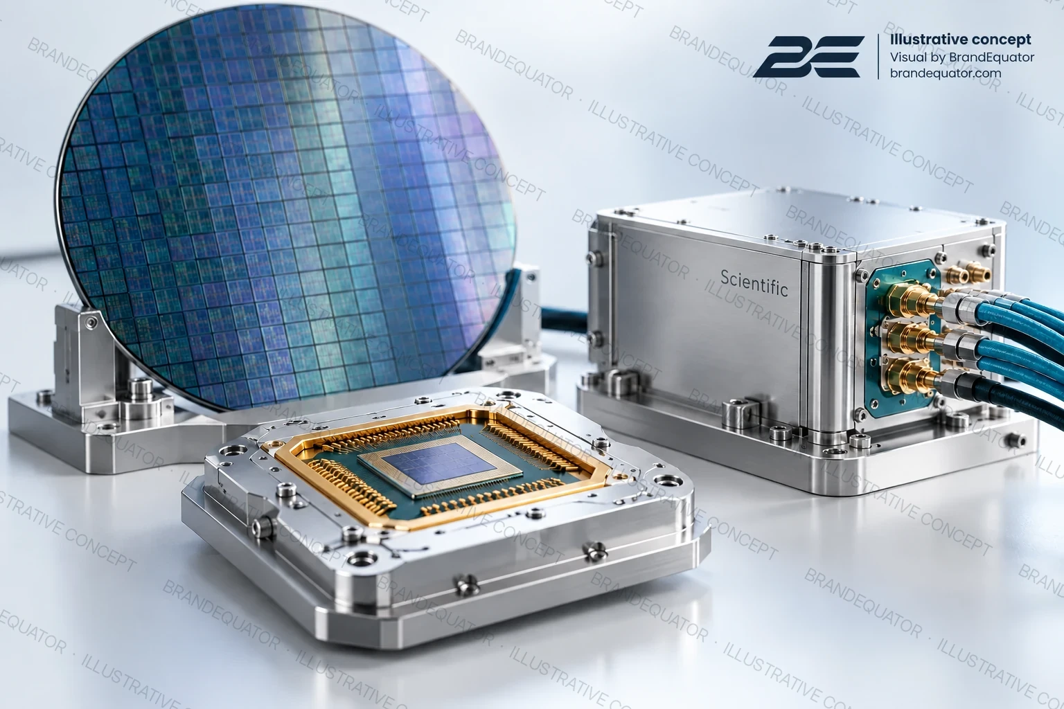 Scientific semiconductor research assembly with wafer and chip carrier