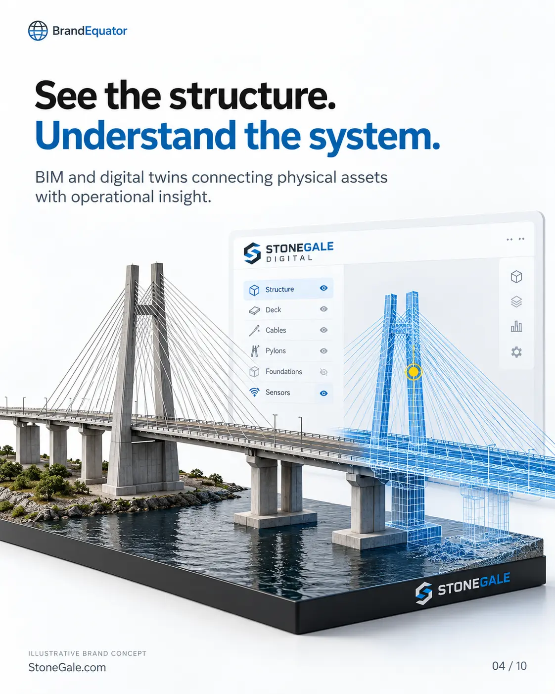 Bridge model paired with a StoneGale digital twin interface