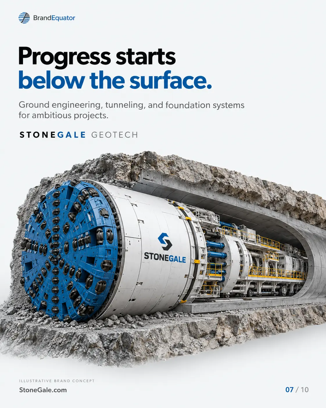 StoneGale tunnel boring machine in a rock cutaway